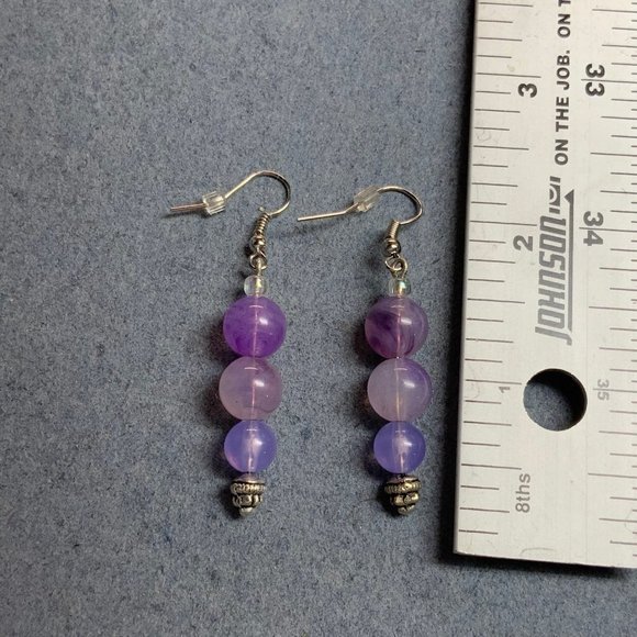 Dangle Pierced Earrings Purple Silver Triple Round Translucent Clear Soft Girl - Picture 3 of 3
